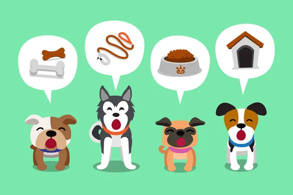 Conjunto Personagens Desenhos Animados Cachorros Bonitos Bolhas Fala Com Acessórios —  Vetores de Stock