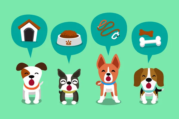 Personagem Desenhos Animados Cães Bonitos Bolhas Fala Com Acessórios Para —  Vetores de Stock