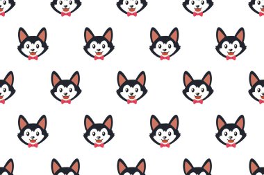 Tasarım için vektör çizgi film karakteri Sibirya Husky köpeğinin kusursuz desen arka planı.