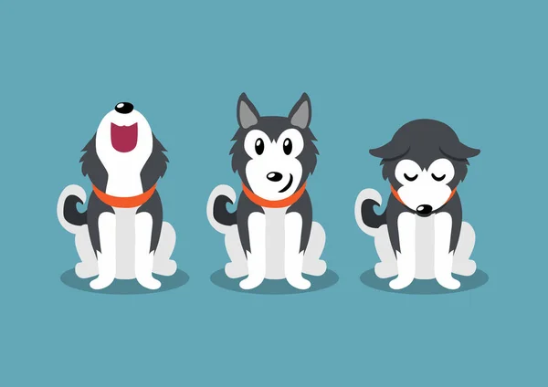 Cartoon Χαρακτήρα Siberian Husky Σκυλί Θέτει Για Σχεδιασμό — Διανυσματικό Αρχείο