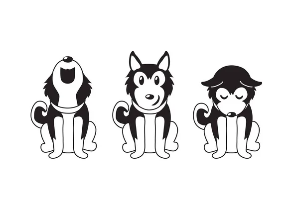 Vector Cartoon Character Siberian Husky Dog Poses Design — Stock Vector