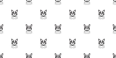 Tasarım için vektör çizgi film karakteri Boston terrier köpeğinin kusursuz desen arkaplanı.