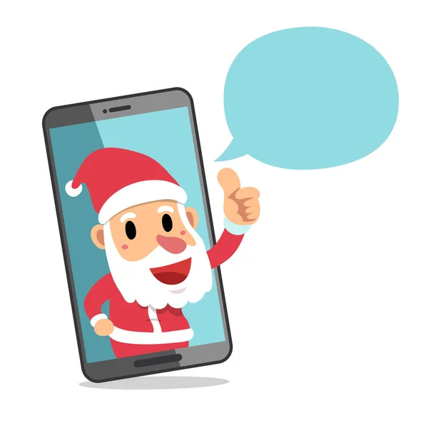 Frohe Weihnachten Vektor Cartoon Figur Santa Claus Mit Smartphone Für — Stockvektor