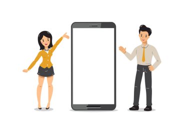 Tasarım için akıllı telefonu olan vektör karikatür karakteri iş adamları.