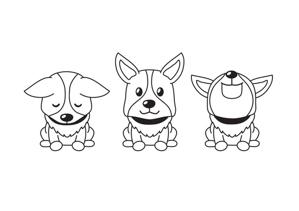 Vector Cartoon Character Cute Corgi Dog Poses Design — 스톡 벡터