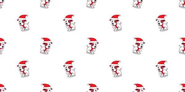 Vector Cartoon Cute Jack Russell Terrier Dog Santa Claus Christmas — ストックベクタ