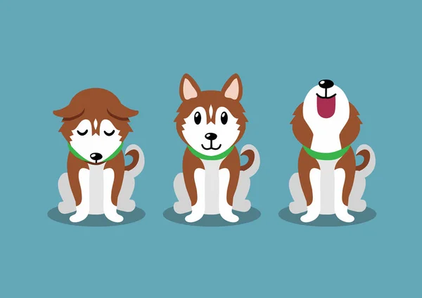 Personaje Dibujos Animados Marrón Perro Husky Siberiano Posa Para Diseño — Vector de stock