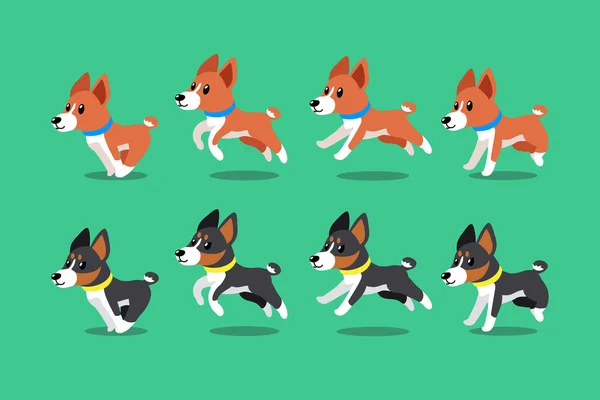 デザインのためのステップを実行するベクトル漫画のキャラクターBasenji犬 — ストックベクタ