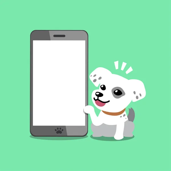 Vektor Kreslený Postava Roztomilý Bílý Pes Smartphonem Pro Design — Stockový vektor