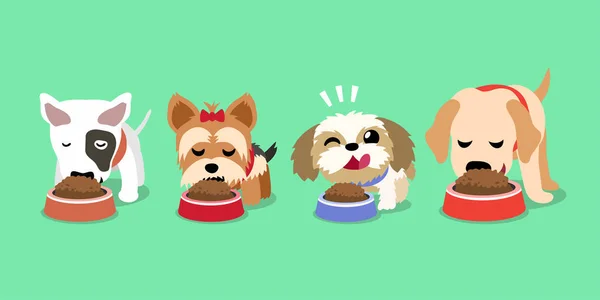 Vector Dessin Animé Mignon Chiens Heureux Avec Bols Nourriture Pour — Image vectorielle