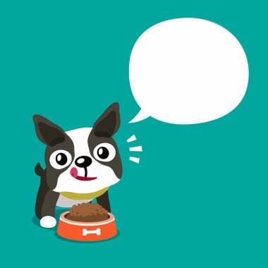 Vector cartoon character cute boston terrier dog and white speech bubble for design.