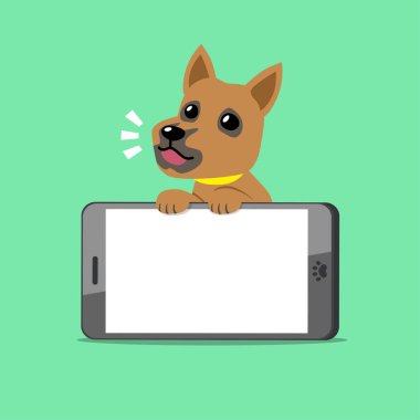 Çizgi film karakteri kahverengi köpek ve tasarım için büyük smartphone.