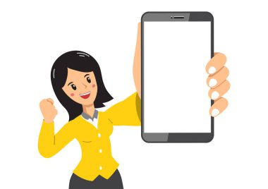 Tasarım için akıllı telefonu olan vektör karikatür karakteri iş kadını.