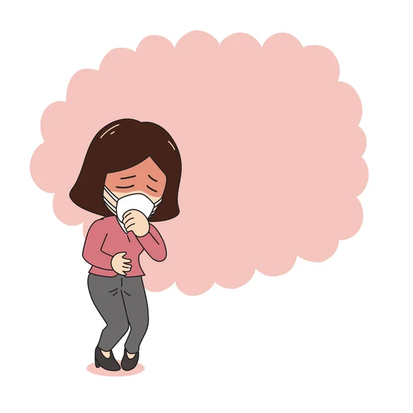 Pollution Concept Sick Woman Coughing Wearing Protective Face Mask Smoke — ストックベクタ