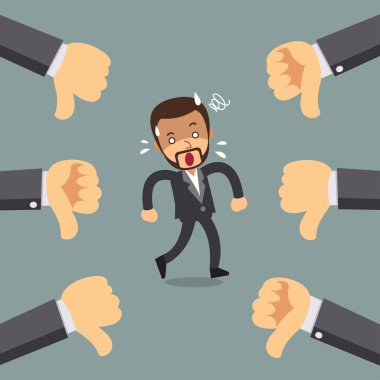 Tasarım için parmakları aşağıda olan vektör karikatür işadamı.