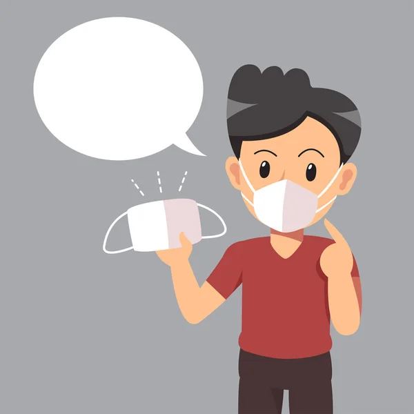 Luftverschmutzungskonzept Mann Trägt Schützende Gesichtsmaske Und Weiße Sprechblase Für Design — Stockvektor