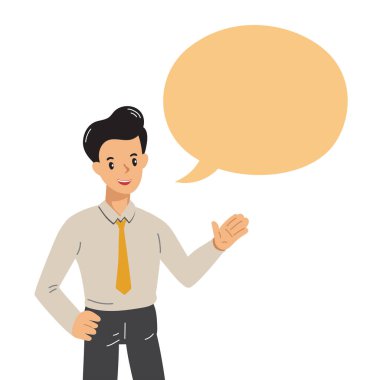 Tasarım için konuşma balonu olan vektör karikatür işadamı.