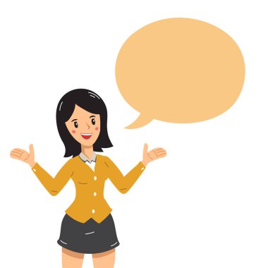 Tasarım için konuşma balonu olan vektör karikatür iş kadını.