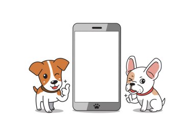 Çizgi film karakteri Fransız bulldog ve Jack Russell terrier köpeğinin akıllı telefon tasarımı..