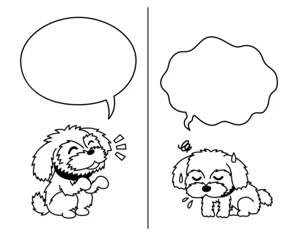 Cartoon Karakter Shih Tzu Kutya Kifejező Különböző Érzelmek Beszéd Buborékok — Stock Vector