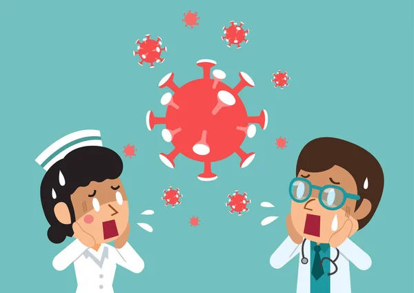 Médico Dibujos Animados Enfermera Con Virus Para Diseño — Vector de stock