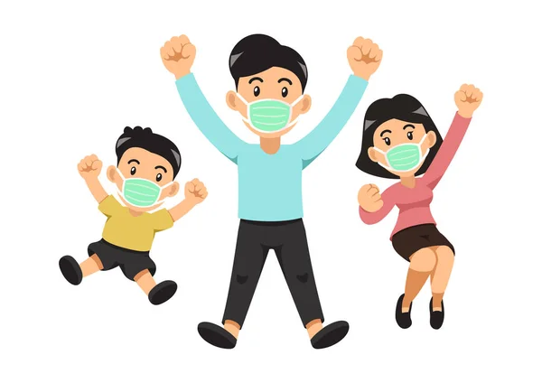 Air Pollution Concept Family Wearing Protective Face Masks Design — Stock Vector