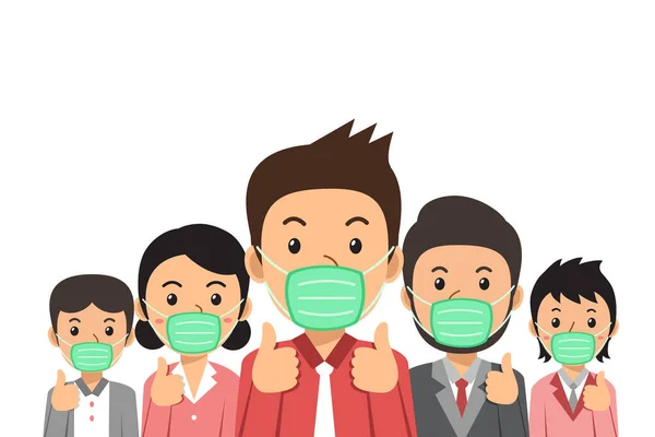 Covid Virus Bescherming Concept Mensen Dragen Beschermende Gezichtsmaskers Illustratie Cartoon — Stockvector