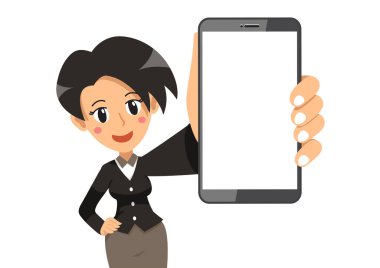 Tasarım için akıllı telefonu olan vektör karikatür karakteri iş kadını.