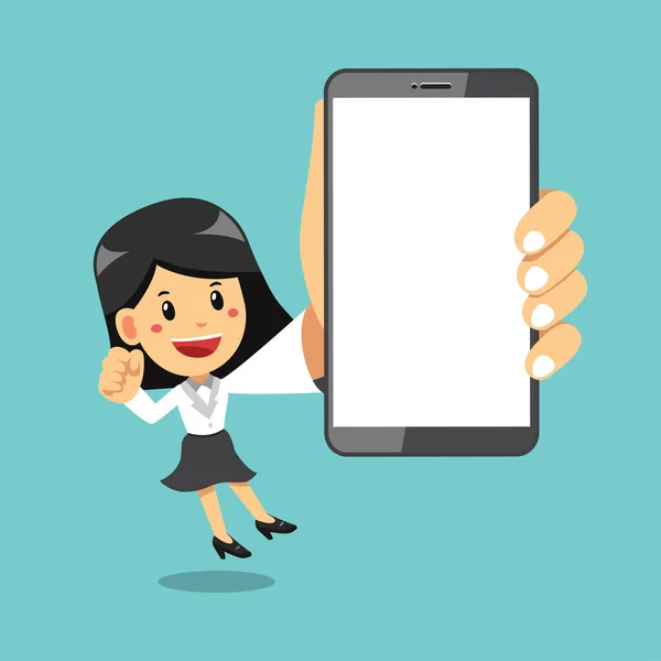 Cartoon Personaggio Carino Donna Affari Con Smartphone Design — Vettoriale Stock