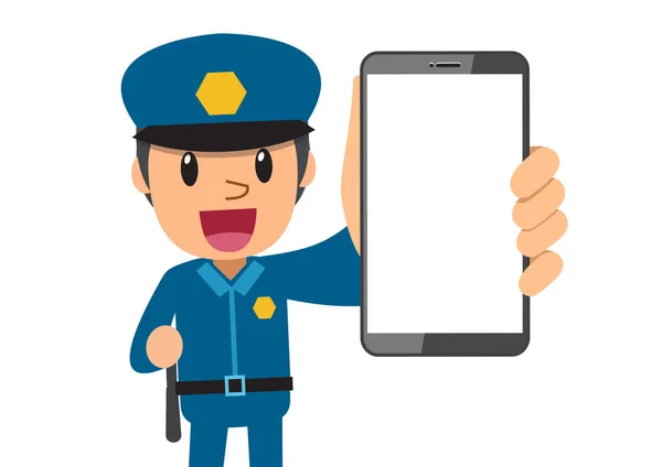 Cartoon Character Policeman Blank Screen Smartphone Design — Stock Vector