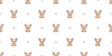 Çizgi film karakteri Fransız bulldog tasarım için kusursuz desenli arka plan.