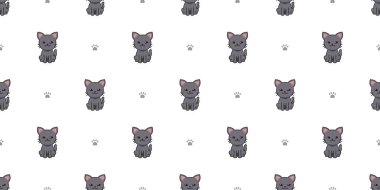 Tasarım için vektör çizgi film karakteri gri kedi pürüzsüz desen arkaplanı.