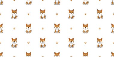 Tasarım için vektör çizgi film karakteri shiba inu köpek pürüzsüz desen arkaplanı.