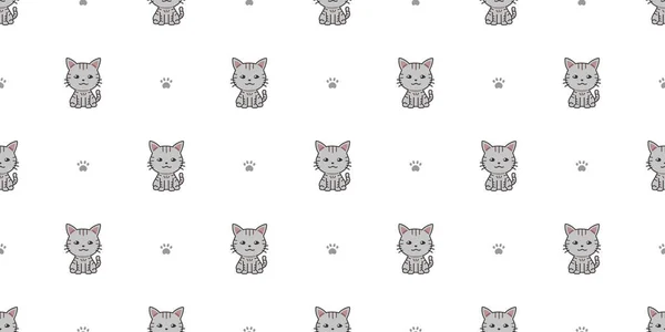 Vector Cartoon Character Tabby Cat Seamless Pattern Background Design — Stock Vector