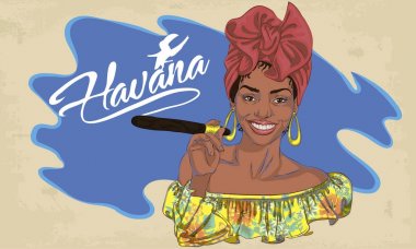 cuban woman face. cartoon vector illustration for music poster.  clipart