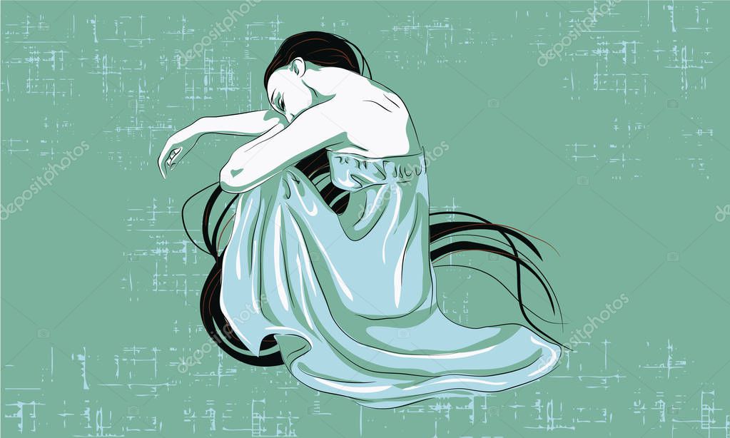 Sad girl sitting. Sad teenager girl with crossed arms and lonely expression