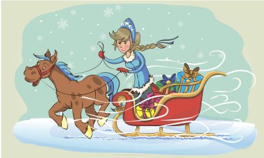 Bir atlı kızak üzerinde kar kızlık