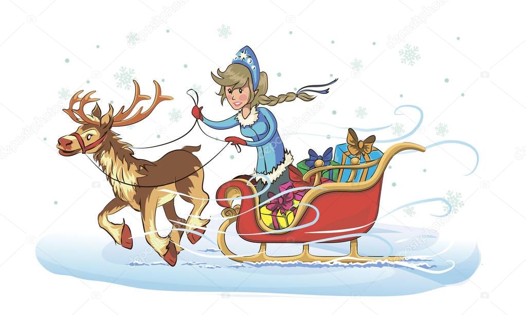 Snow Maiden on a sleigh