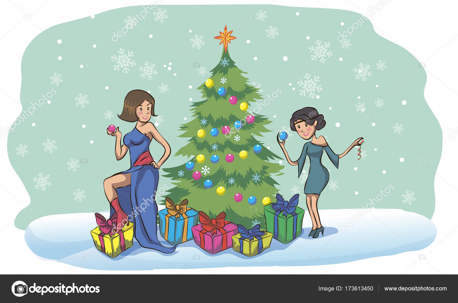 Schöne Pin-up Mädchen im weihnachtlich inspirierten Kostüm  Stock-Vektorgrafik von ©SamsonFM 173613450