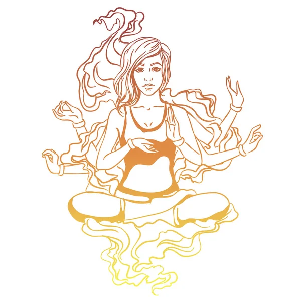 Illustrazione vettoriale di una ragazza yoga in una posa di loto. La ragazza è — Vettoriale Stock