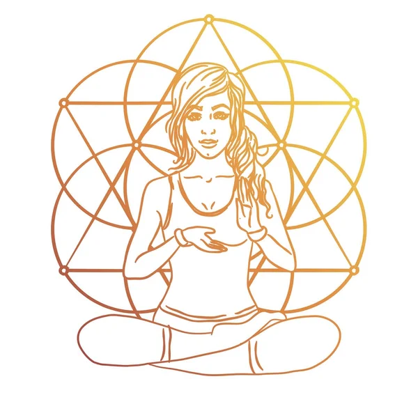 Femme Pratiquant Méditation Pleine Conscience Elle Est Assise Dans Position — Image vectorielle
