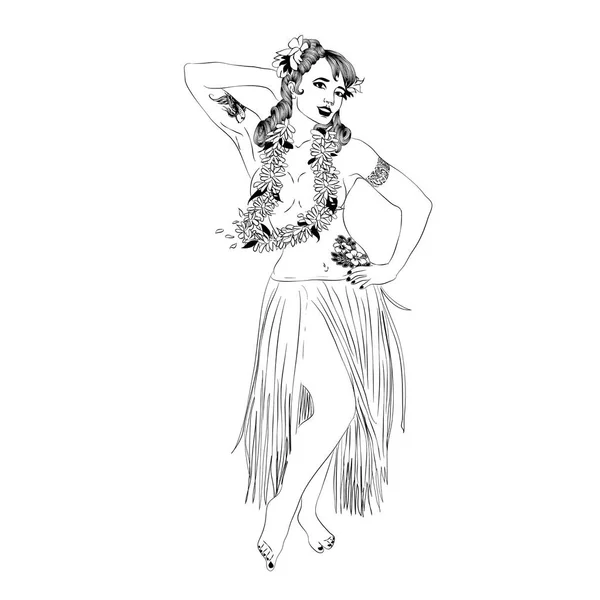 Koncept retro žena ženy tančí v havajské šaty. — Stockový vektor