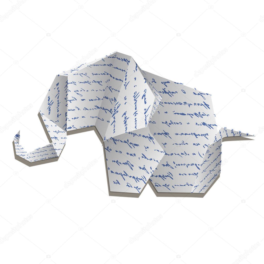 Origami elephant isolated on white photo-realistic vector illust