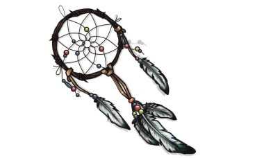 Elle çizilmiş süslü Dreamcatcher tüyler, değerli taşlar ile. Kart Kablosuz