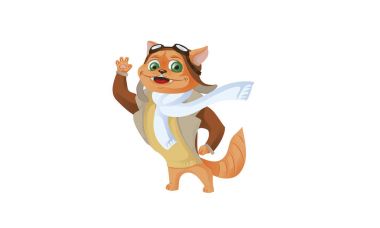 Şirin komik hayvan pilot karakterler uçan uçak üzerinde - kedi ve 