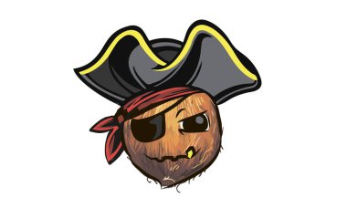 Hindistan cevizi korsan. korsan şapkalı bir Hindistan cevizi. bir çizgi film Hindistan cevizi pirat