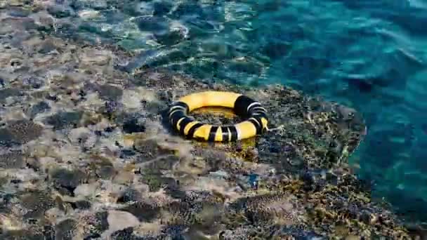 Спасательный круг в Красном море рядом с коралловым рифом — стоковое видео