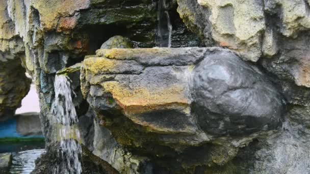 Water stroomt door de rotsen. Close-up — Stockvideo