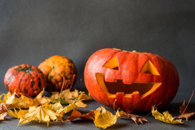 gri bir arka plan üzerinde korkunç Cadılar Bayramı Balkabağı