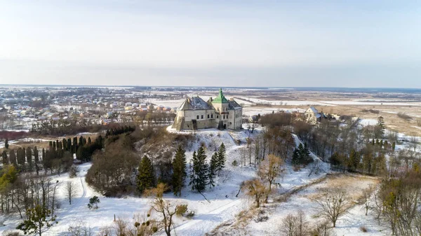 Letecký pohled na hrad Olesky a obytné čtvrti poblíž — Stock fotografie
